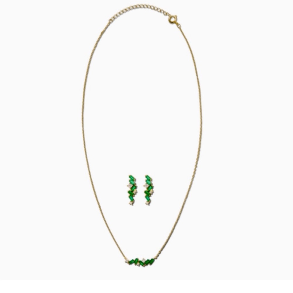 Adina Eden NWT Gold Necklace with Green Accents